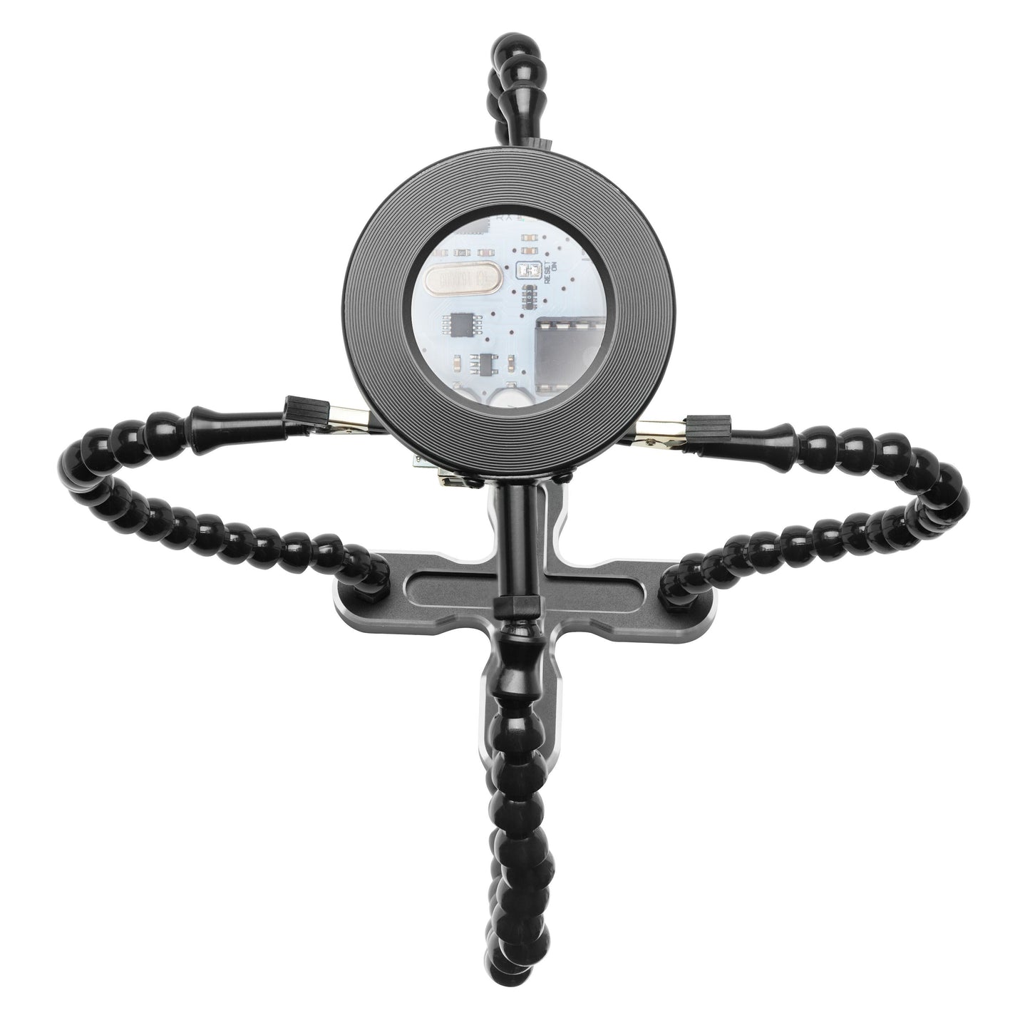 Luxorparts stativ til præcisionsarbejde med fleksible segmenterede arme og LED-lampe til belysning og fastgørelse.
