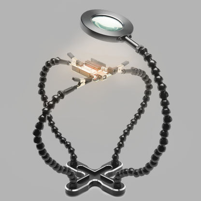 Luxorparts stativ til præcisionsarbejde med fleksibel LED-lampe, forstørrelsesglas og to justerbare arme.