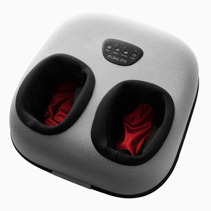 Flowlife Flowfeet Heat fodmassage med to sorte og røde fodåbninger, top kontrolpanel og justerbar varmeindstilling.