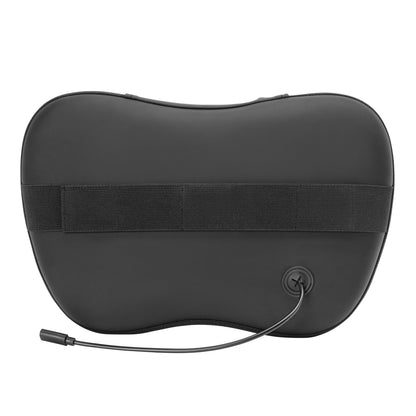 Shiatsu massagepude med varme, sort, bred elastikrem bagpå og fastmonteret kabel.