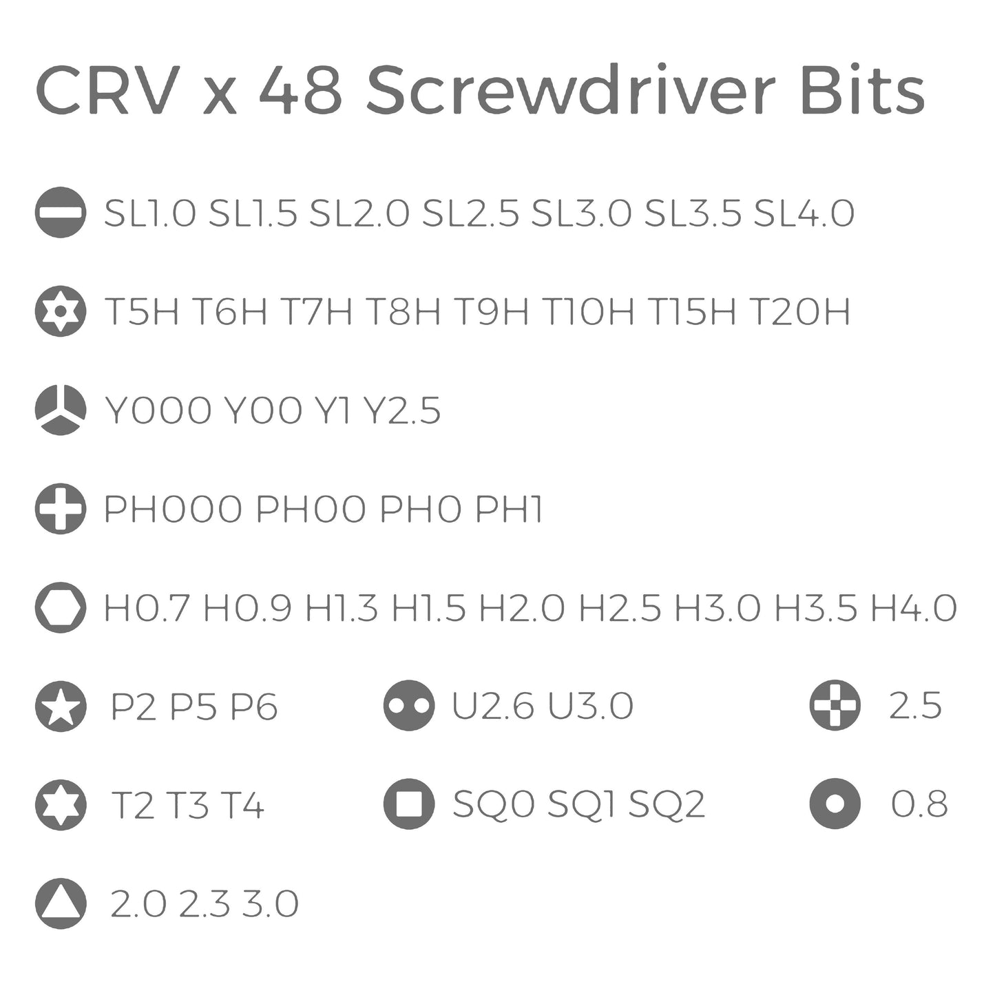 Luxorparts skruesæt 48 dele med SL, T, Y, PH, H, P, U, trekant og Torx bits.