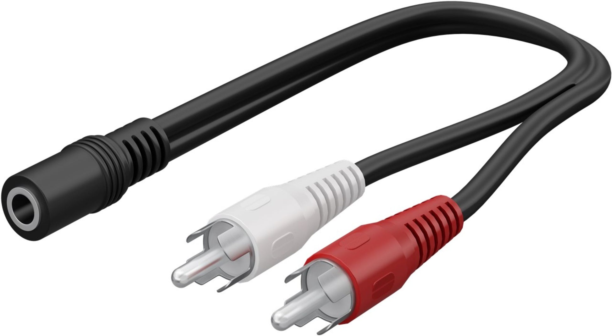 Goobay lydadapter 2x RCA han (rød/hvid) til 3,5 mm hun, sort kabel, længde 0,2 m.