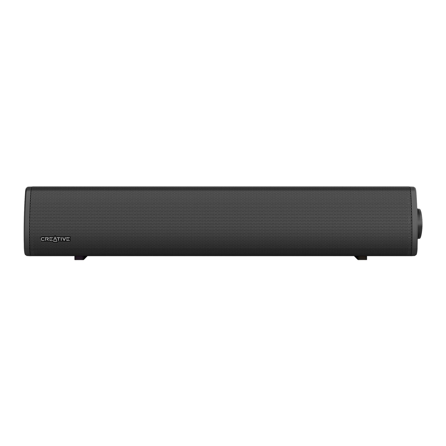 Creative Sound Blaster GS3 Gaming Soundbar sort, front, slankt rektangulært design, SuperWide-teknologi, gitter, kontrolknap.