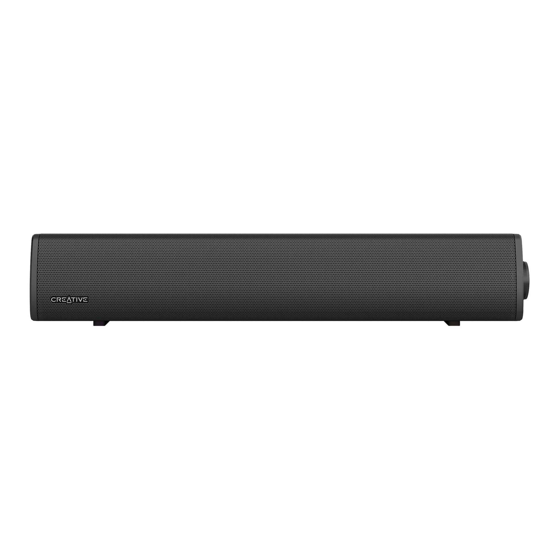 Creative Sound Blaster GS3 Gaming Soundbar sort, front, slankt rektangulært design, SuperWide-teknologi, gitter, kontrolknap.