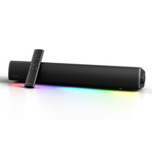 Creative Sound Blaster GS5 sort soundbar med Bluetooth 5.3, fjernbetjening og flerfarvet LED-lys nederst.