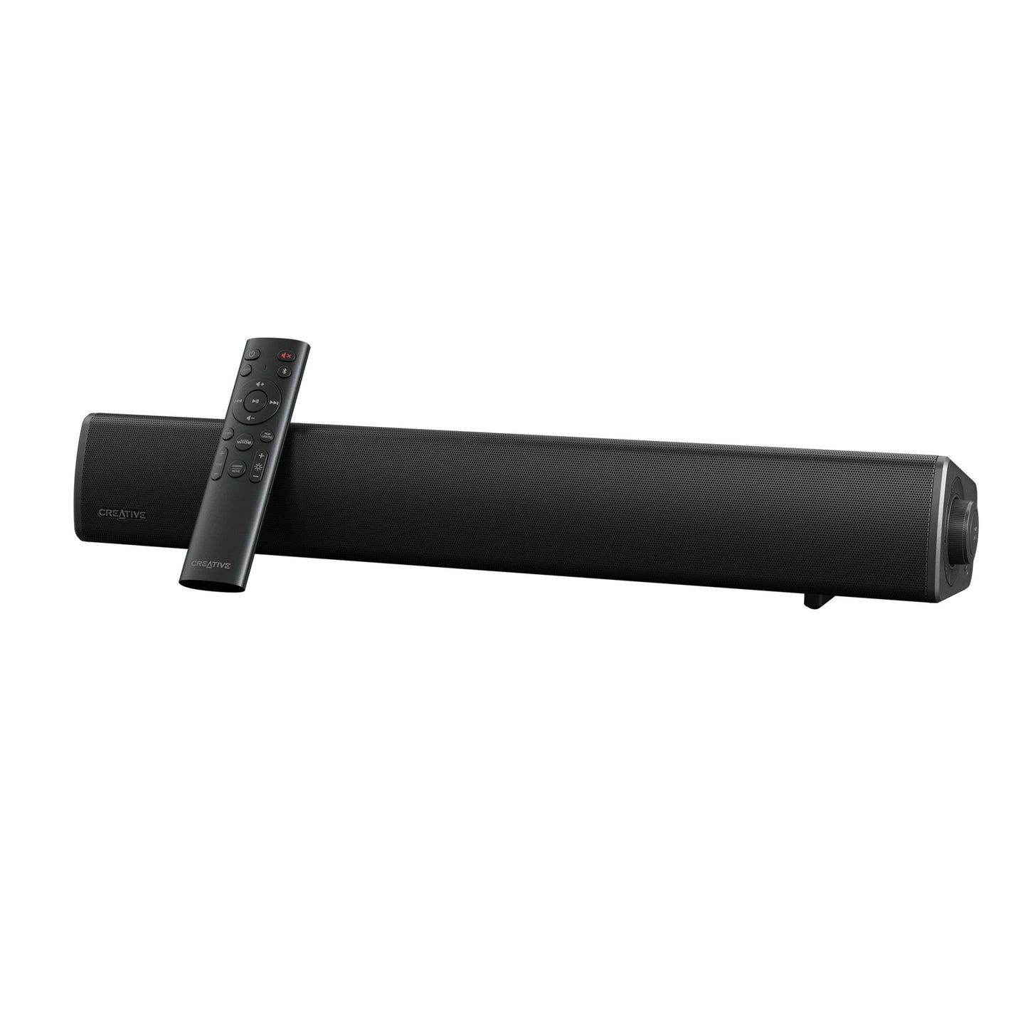 Creative Sound Blaster GS5 sort soundbar med logo, Bluetooth 5.3, medfølgende fjernbetjening.
