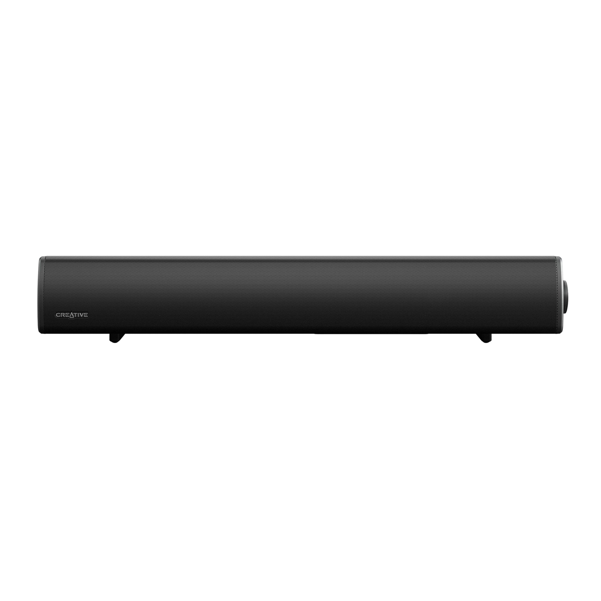 Sound Blaster GS5 sort cylinderformet soundbar set forfra med logo til venstre, understøtter Bluetooth 5.3.