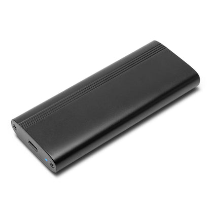 Plexgear Harddiskkabinet M.2 NVME sort med afrundede kanter, USB-C port og blå indikatorlys, understøtter USB 3.2 Gen 2.