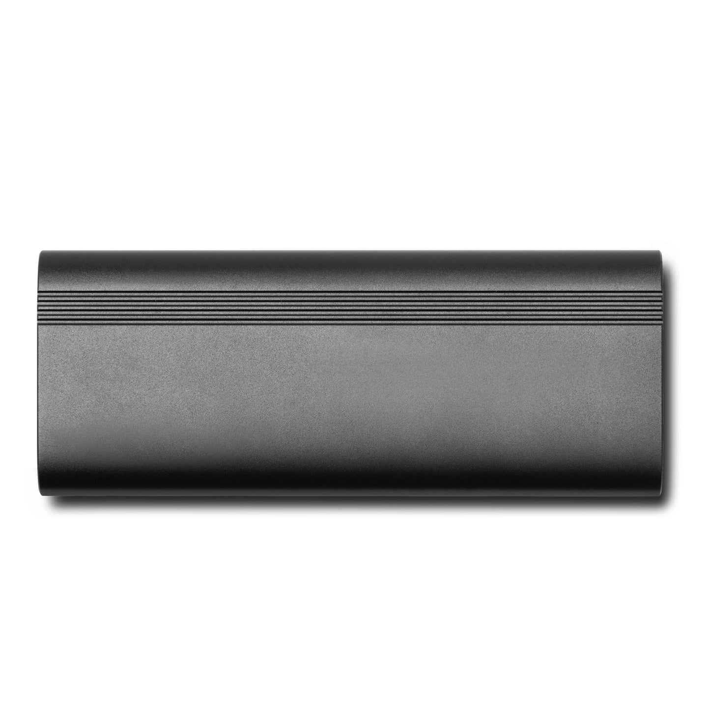 Plexgear M.2 NVME harddiskkabinet sort, rektangulært med tynde vandrette riller og USB 3.2 Gen 2 port.