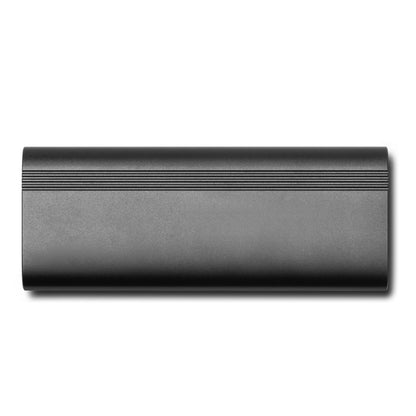 Plexgear M.2 NVME harddiskkabinet sort, rektangulært med tynde vandrette riller og USB 3.2 Gen 2 port.