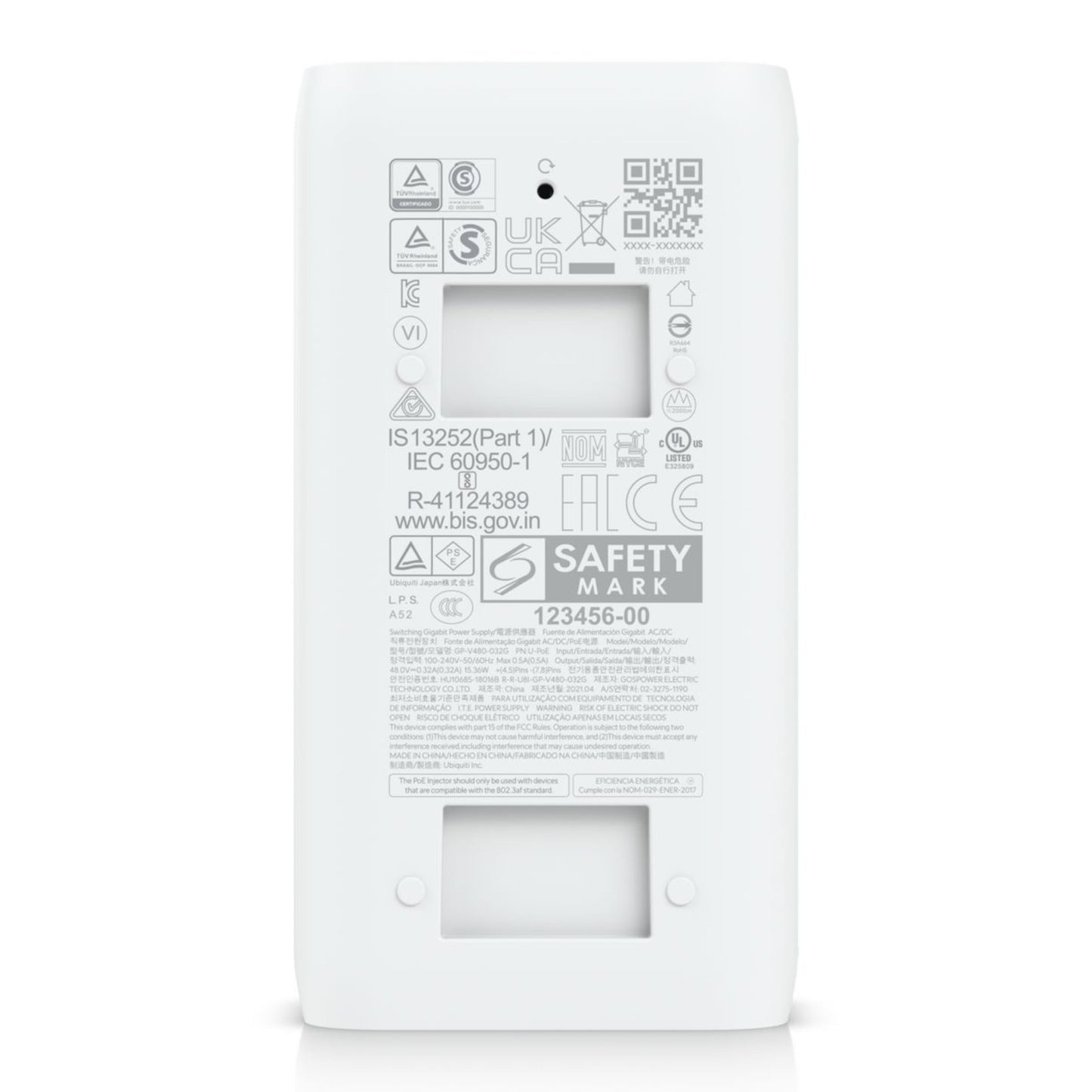 Ubiquiti U-POE-injektor 15W hvid, 802.3af PoE, TÜV Rheinland UL CE UKCA godkendelser.