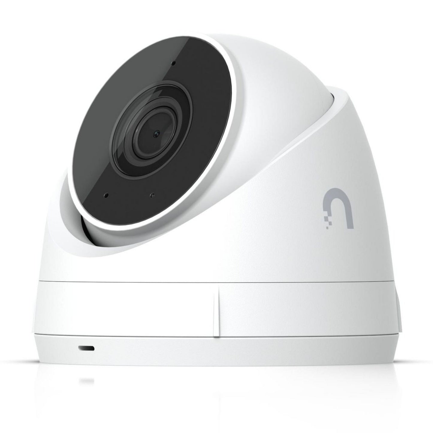 Ubiquiti UniFi Protect G5 Turret Ultra POE overvågningskamera hvid, sort linseområde, Ubiquiti-logo, IP66.