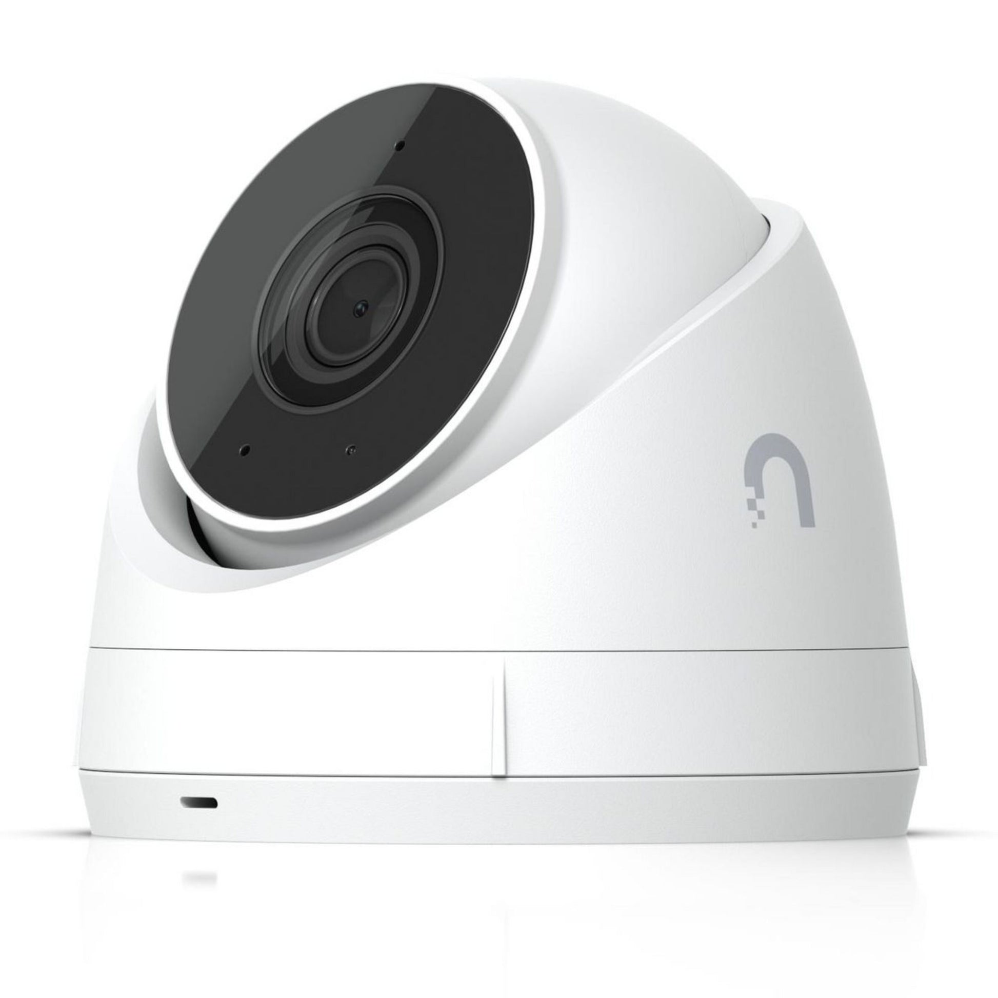 Ubiquiti UniFi Protect G5 Turret Ultra POE overvågningskamera hvid, sort linseområde, Ubiquiti-logo, IP66.