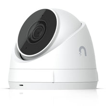 Ubiquiti UniFi Protect G5 Turret Ultra POE overvågningskamera hvid, sort linseområde, Ubiquiti-logo, IP66.