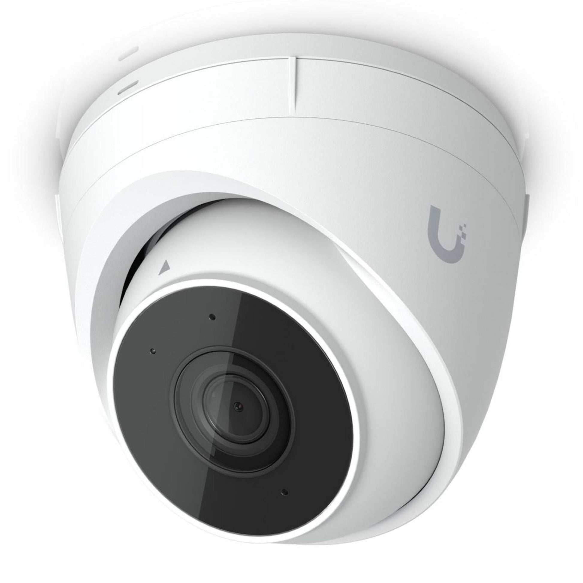Ubiquiti UniFi Protect G5 Turret Ultra POE overvågningskamera hvid, synligt objektiv, logo, IP66, til loft eller væg.