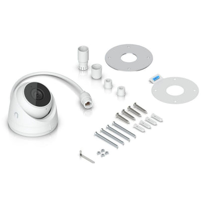 Ubiquiti UniFi Protect G5 Turret Ultra POE-kamera hvid, IP66, inkl. monteringsbeslag, skruer, rawlplugs og Allen-nøgle.