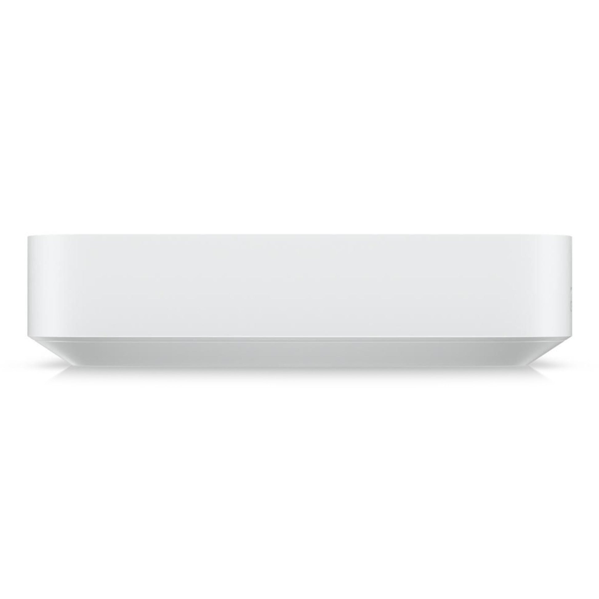 Ubiquiti Cloud Gateway Ultra, hvid, rektangulær med afrundede kanter, frontvisning.