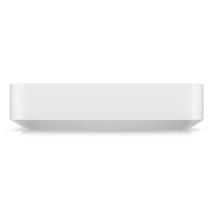 Ubiquiti Cloud Gateway Ultra, hvid, rektangulær med afrundede kanter, frontvisning.
