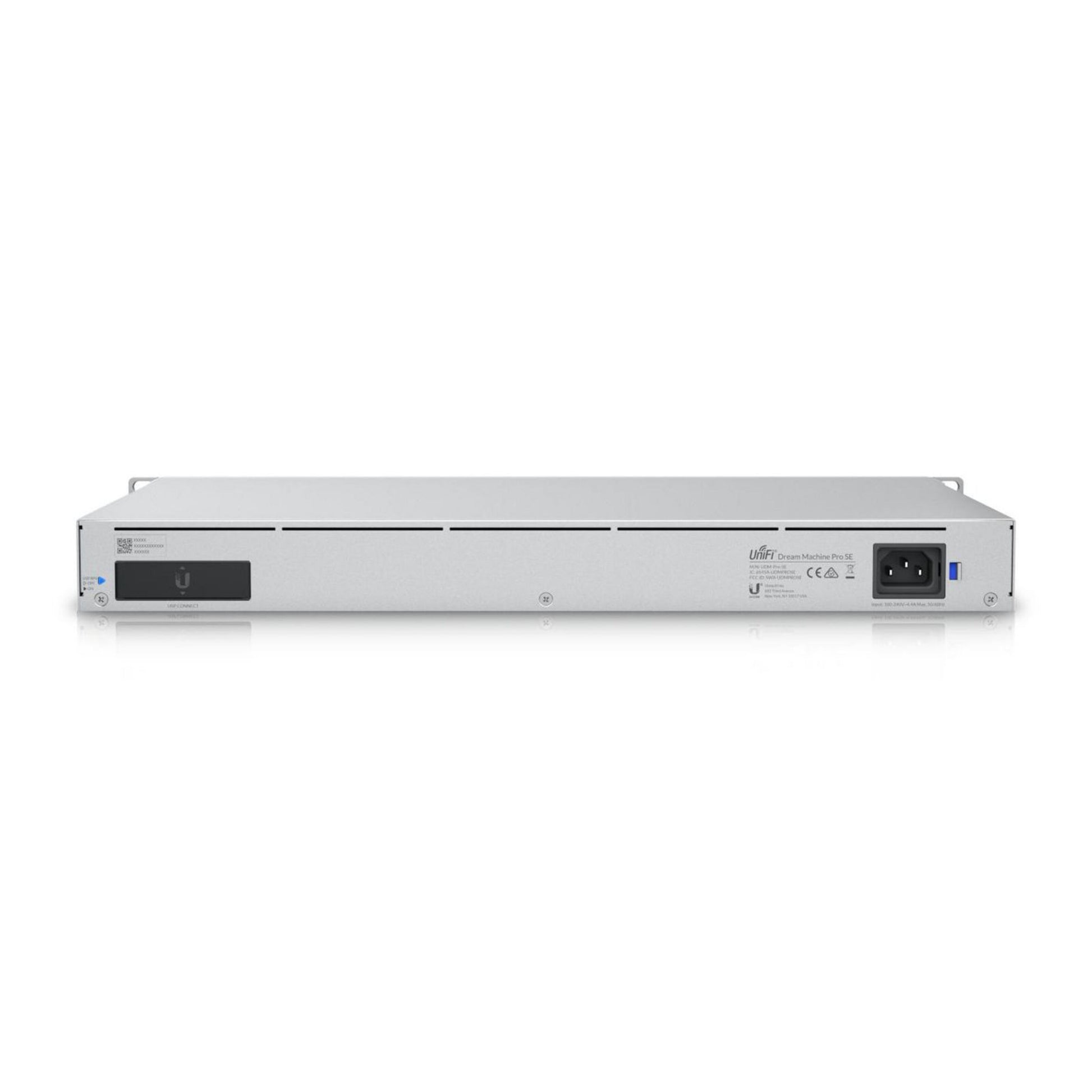 Ubiquiti Unifi Dream Machine Special Edition UDM-SE-EU sæt bagfra med ventilationsslidser, PoE+ port, strømkontakt og labels.