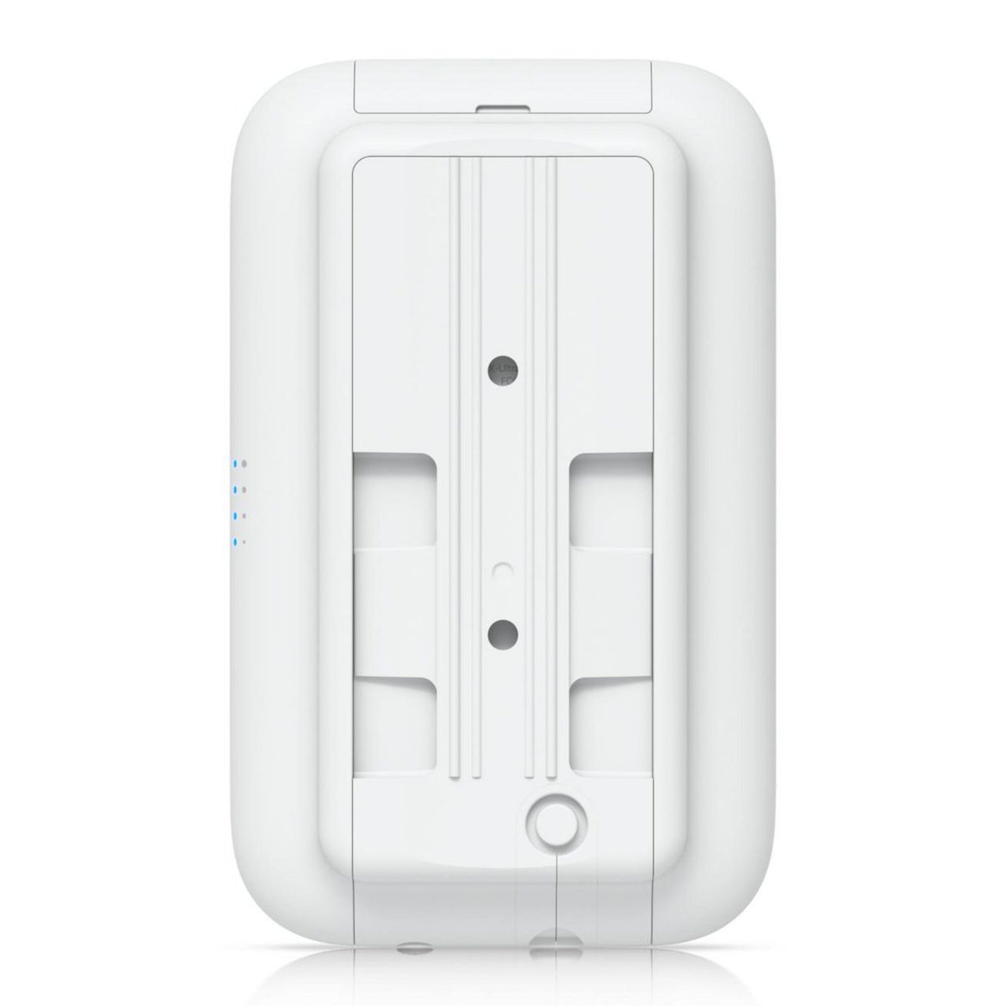 Ubiquiti UniFi Swiss Army Knife Ultra access point, hvid, rektangulær med afrundede kanter, lodret slot og monteringshuller.