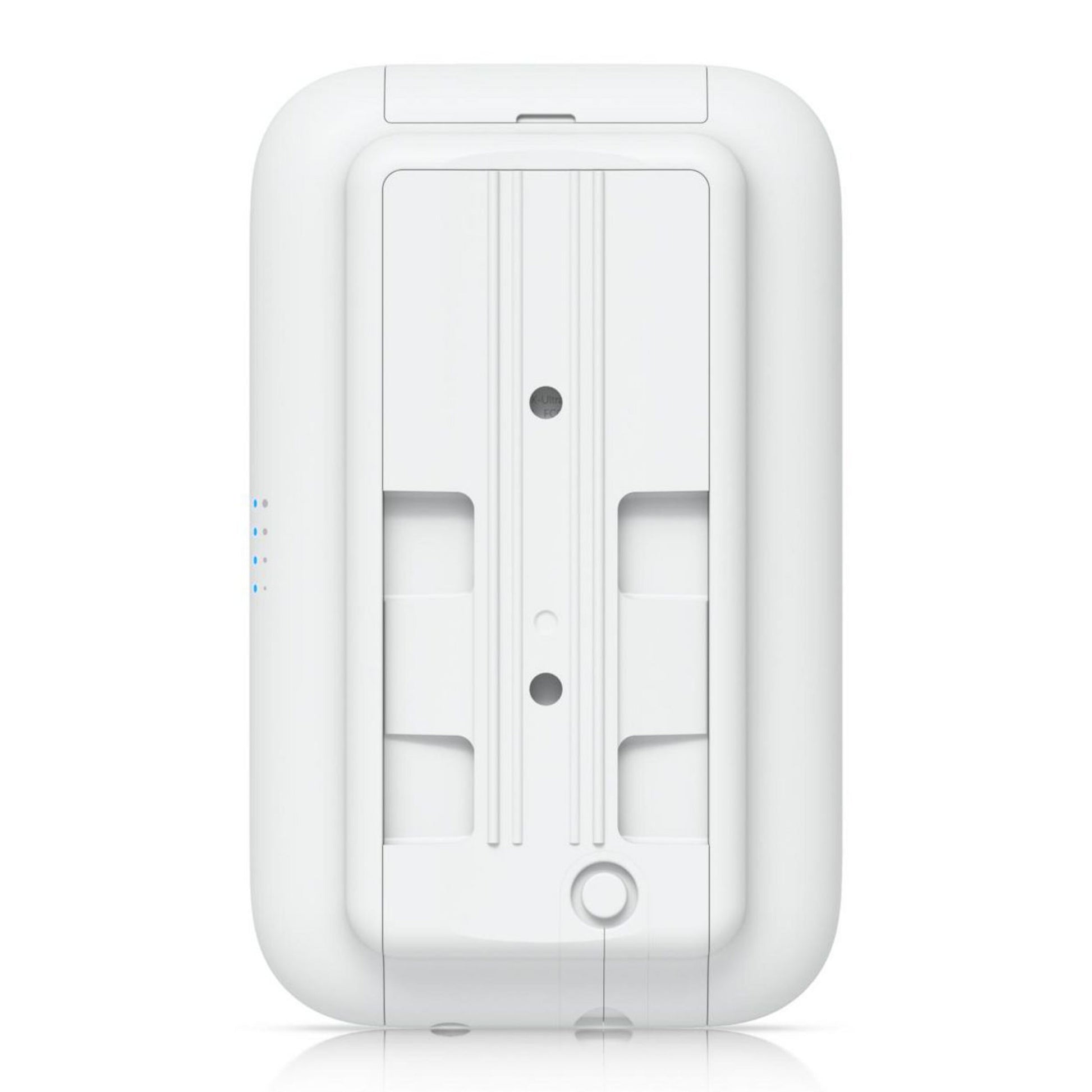 Ubiquiti UniFi Swiss Army Knife Ultra access point, hvid, rektangulær med afrundede kanter, lodret slot og monteringshuller.