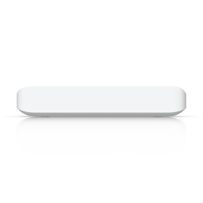 Ubiquiti Switch Flex Mini 2,5G 5P hvid rektangulær switch med afrundede kanter set forfra uden synlige porte eller knapper.