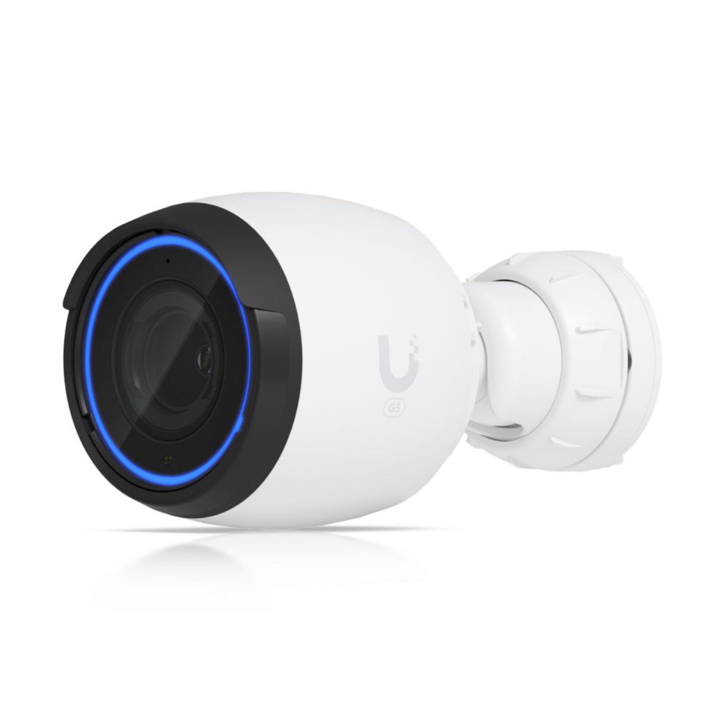 Ubiquiti UVC-G5-PRO PoE udendørs kamera 4K sort front blå ring om linsen monteringsbeslag bagpå.