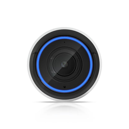 Ubiquiti UVC-G5-PRO PoE udendørs overvågningskamera, sort kameraobjektiv, blå LED-lysring, 4K-opløsning.