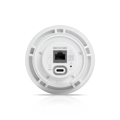Ubiquiti UVC-G5-PRO PoE overvågningskamera bagside med PoE IN Ethernet, USB-C port, reset-knap og 4K support.