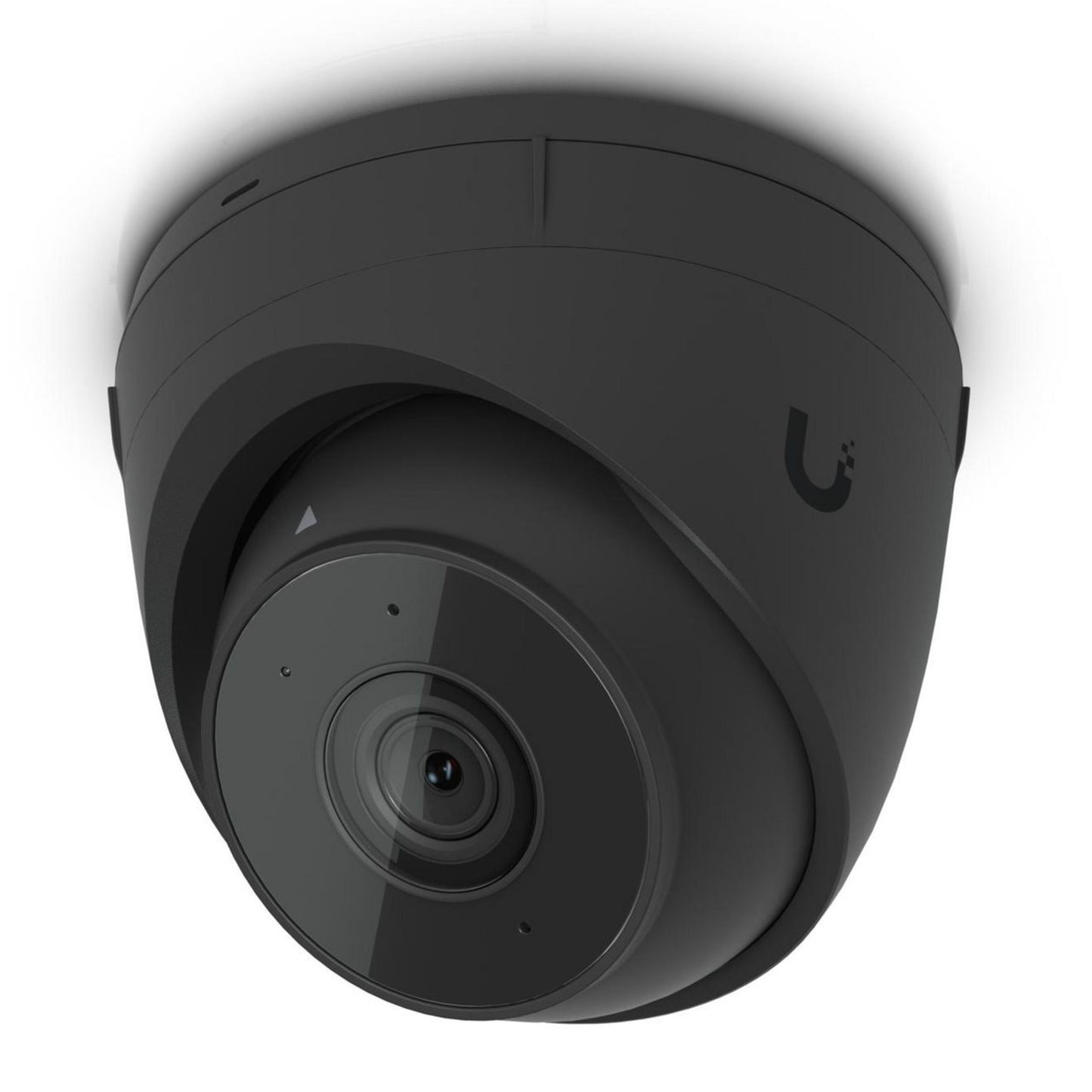 Ubiquiti UniFi Protect G5 Turret Ultra POE overvågningskamera sort, kuppelformet med stor linse og logo på siden.
