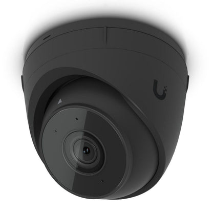 Ubiquiti UniFi Protect G5 Turret Ultra POE overvågningskamera sort, kuppelformet med stor linse og logo på siden.