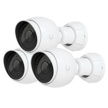 Ubiquiti UniFi Protect G5 PoE overvågningskamera, hvid, kuppelformet, sort linse, U-logo på siden, to monteret sammen.
