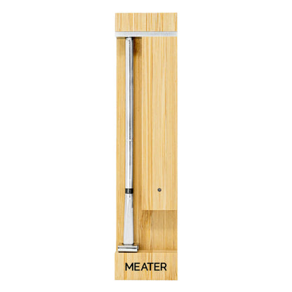MEATER 2 Plus trådløst grilltermometer, rustfri stålprobe, trækasse med MEATER-logo, repeaterfunktion.