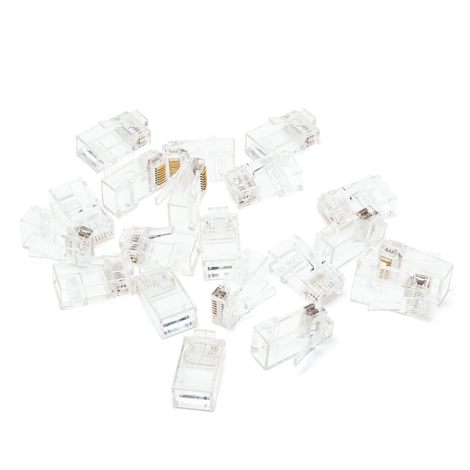 Luxorparts Modulstik RJ45 Cat. 6 UTP, klart plastik, synlige guldkontakter, Pass-Through design, flere stik.