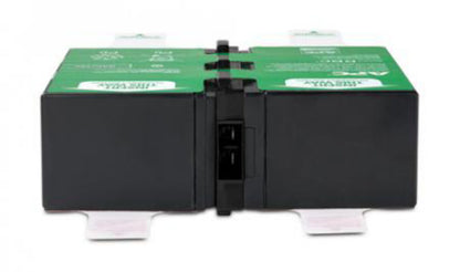 APC udskiftningsbatteri 124 2x12V 9Ah til Back-UPS Pro 1500 sort rektangulær med grønne labels og hvide trækfaner.