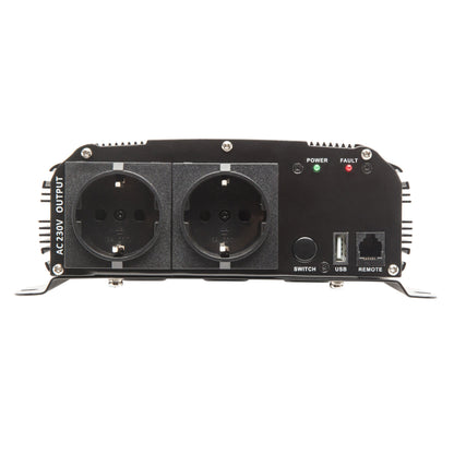 Luxorparts vekselretter 300 W 230 V, til AC-udgange, tænd/sluk-knap, USB-port, remote-port, Power/Fault-indikator.