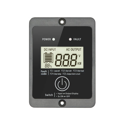 Luxorparts vekselretter ren sinus 300W med digitalt panel, DC/AC visning, batteri, volt, kW, fejl- og statuslys.