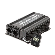 Luxorparts vekselretter 1000 W ren sinus, to EU-stik, indikatorlys, USB-port og digitalt display med kabel.