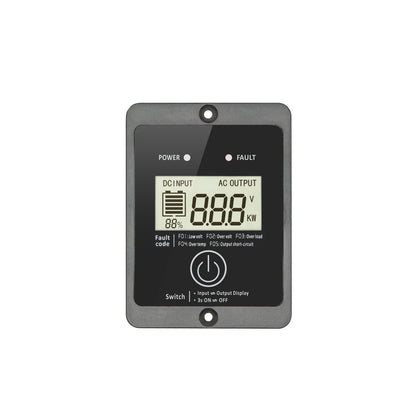 Vekselretter 1000 W ren sinus, digitalt panel med volt/watt/fejlindikatorer, 12 V til 220 V, fejl-ikoner, monteringshuller.