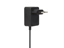 Skiftet strømadapter 24V DC 24W sort med to runde EU-ben, fastmonteret kabel og 5x2,1 mm DC-stik.