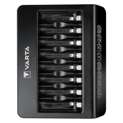 Varta LCD Multi Oplader+ oplader til 8x AA/AAA, fladt design, sideindikator for ladestatus, USB-C port.