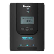 Renogy Rover solcelleladeregulator 20A MPPT sort med digitalt display, knapper, indikatorlys og mærkede porte.