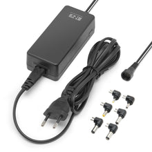 Justerbar netadapter 5-24V DC 36W sort med EU-stik, spiralkabel og 6 udskiftelige stik fra Luxorparts.