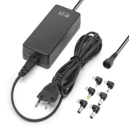 Justerbar netadapter 5-24V DC 36W sort med EU-stik, spiralkabel og 6 udskiftelige stik fra Luxorparts.