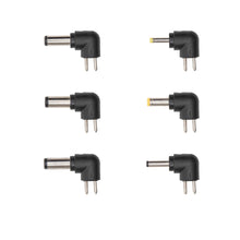 6 slags retvinklede adapterstik med metalben, til med gule ender, til Justerbar netadapter 3-12V DC 7,2W.