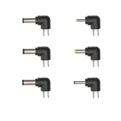 6 slags retvinklede adapterstik med metalben, til med gule ender, til Justerbar netadapter 3-12V DC 7,2W.