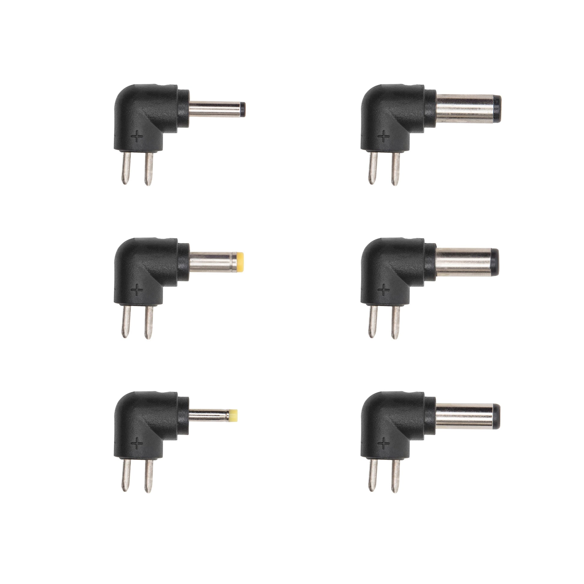 Adapterstik 6-pak, sort, vinkeltype, 2 gule og 4 sølvfarvede spidser, passer til Skiftet strømadapter 5V DC 15W.
