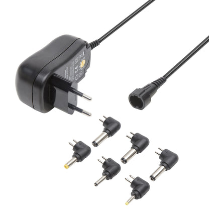 Luxorparts justerbar netadapter 3-12 V DC 12 W sort, europæisk stik, aftagelig ledning, syv udskiftelige plug-ender.