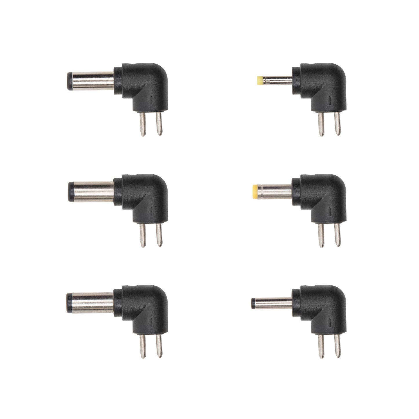 Luxorparts DC strømadaptere 6 stk sort, vinklet stik, forskellige tipstørrelser, 2-bens, til Justerbar netadapter 3-12V 12W.
