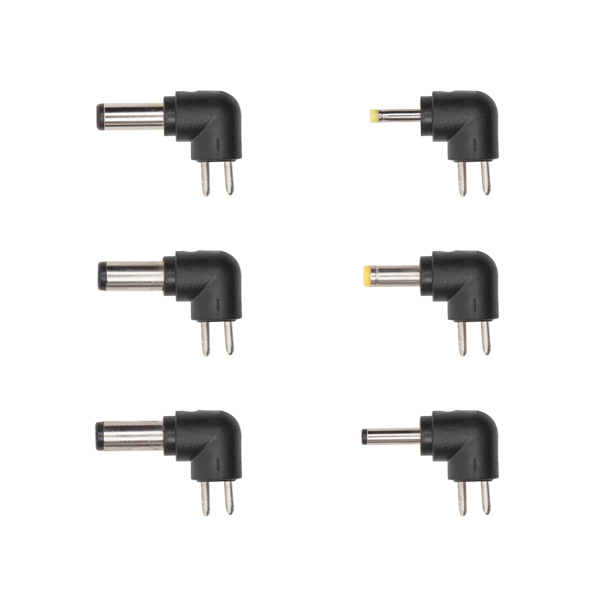 Luxorparts DC strømadaptere 6 stk sort, vinklet stik, forskellige tipstørrelser, 2-bens, til Justerbar netadapter 3-12V 12W.
